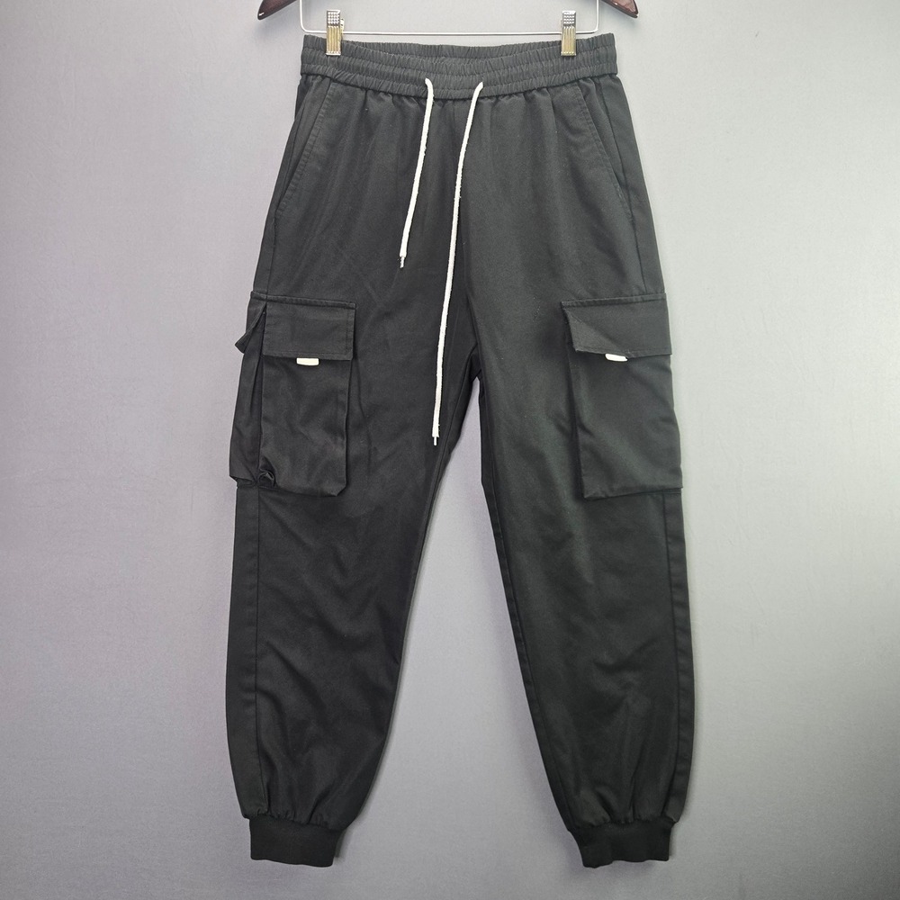 SHEIN Cargo Jogger Pants Small Black Elastic Waist Utility Streetwear S Mens